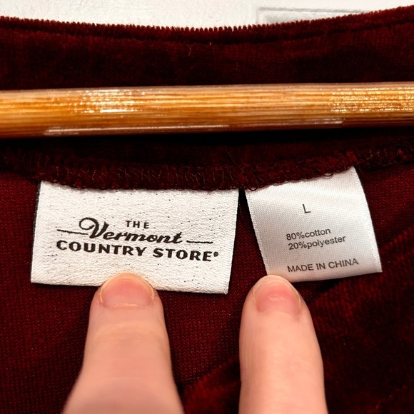 VTG Vermont Country Store Burgundy Velvet Burnout Floral Midi Dress Large Modest - Picture 4 of 9